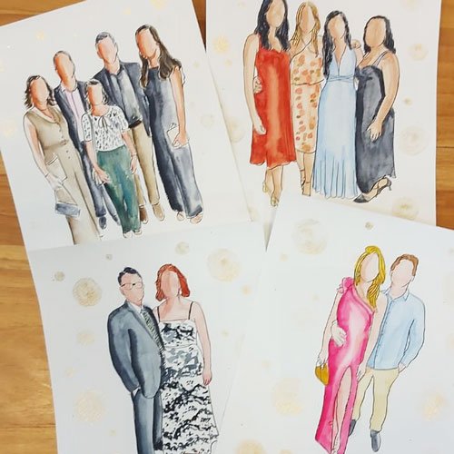 aquarela ao vivo dos convidados de casamento