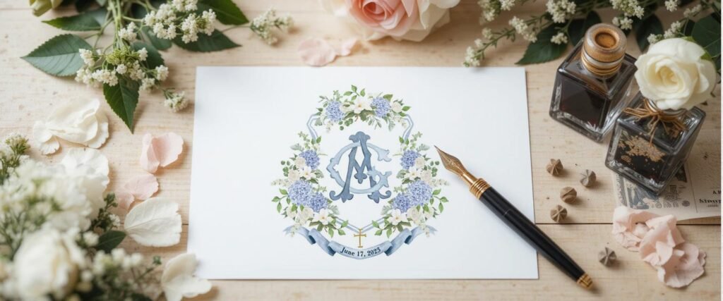 monograma em aquarela personalizado para id visual de casamento