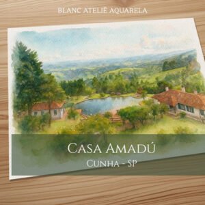 Aquarela Paisagem Casamento Casa Amadú Cunha SP