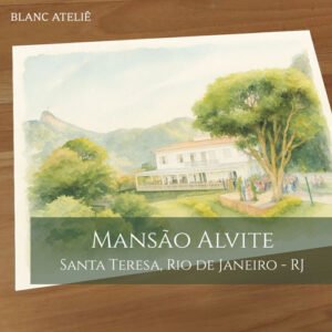 Aquarela paisagem casamento Mansão Alvite Santa Teresa Rio de Janeiro RJ