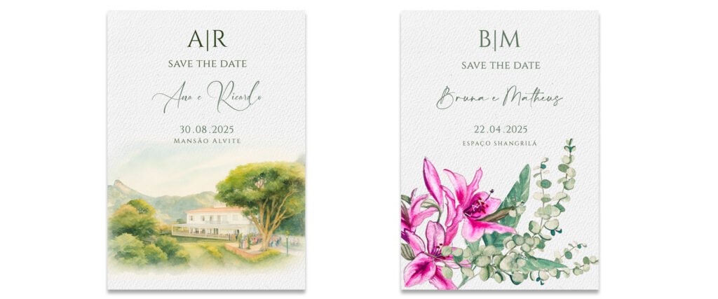 Save the Dates personalizados com aquarelas ou florais