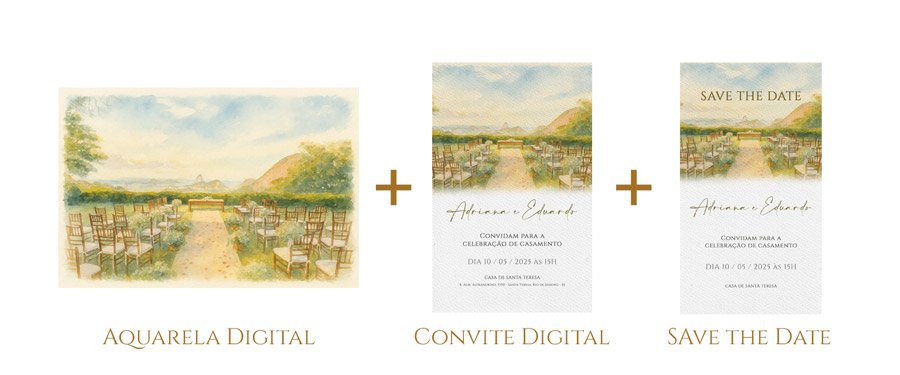 Aquarela Paisagem para Casamento + Convite Digital + Save the Date