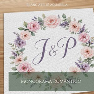 Monograma em aquarela para casamento romântico floral personalizado