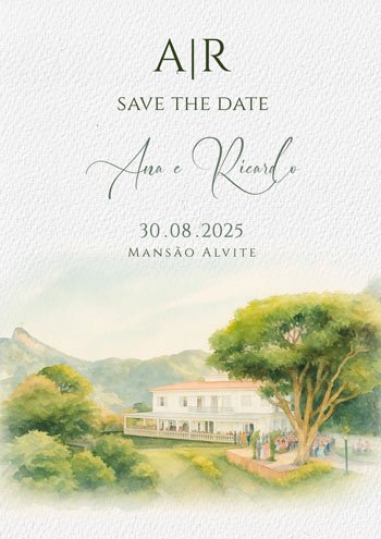 save the date paisagem em aquarela para casamentos