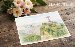 Aquarela Paisagem Rio de Janeiro Cristo Redentor Pão de Açucar