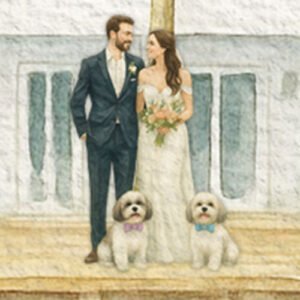 Aquarela Noivos e Pet para Casamento