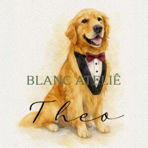 aquarela pet personalizada casamento golden retriever watercolor