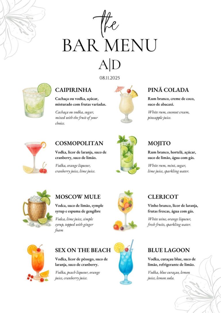 Menu Drinks para Casamento