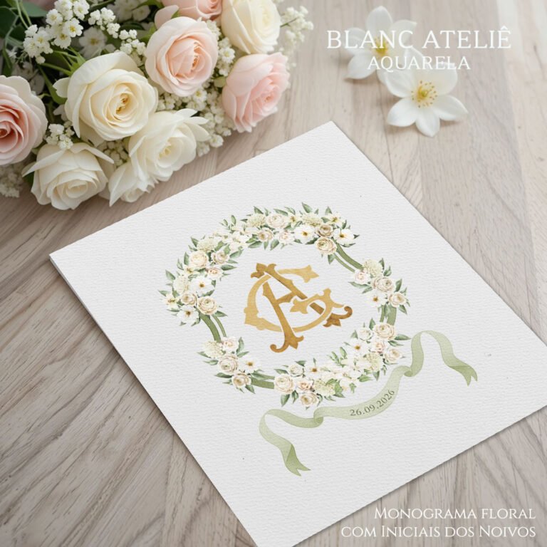 monograma aquarela florais casamento