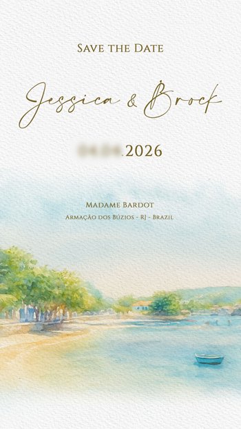 Save the Date Digital Aquarela Casamento na Praia Búzios RJ