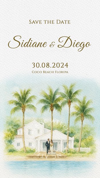 Save the Date Digital Aquarela Casamento na Praia Floripa
