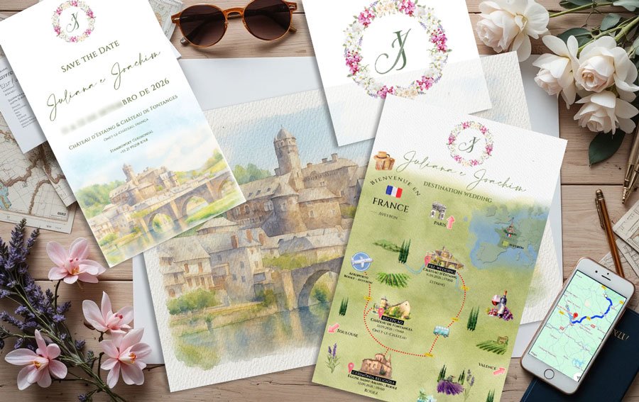 Mapa aquarela para casamento destination wedding ventos