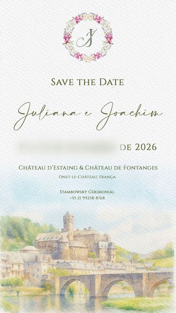 Save the Date Digital Aquarela Casamento em Castelo França FR