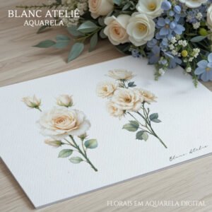 Flores e Arranjos Florais em aquarela digital para casamento