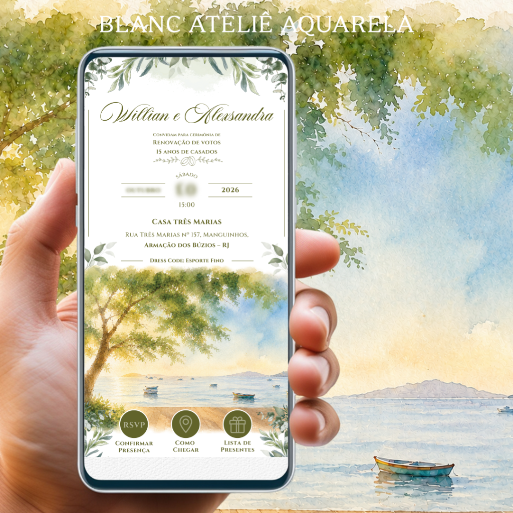 Convite Digital para Casamento em Aquarela | Convite Aquarelado