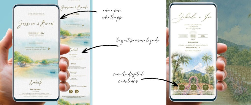 Convite Digital para Casamento em Aquarela | Convite Aquarelado