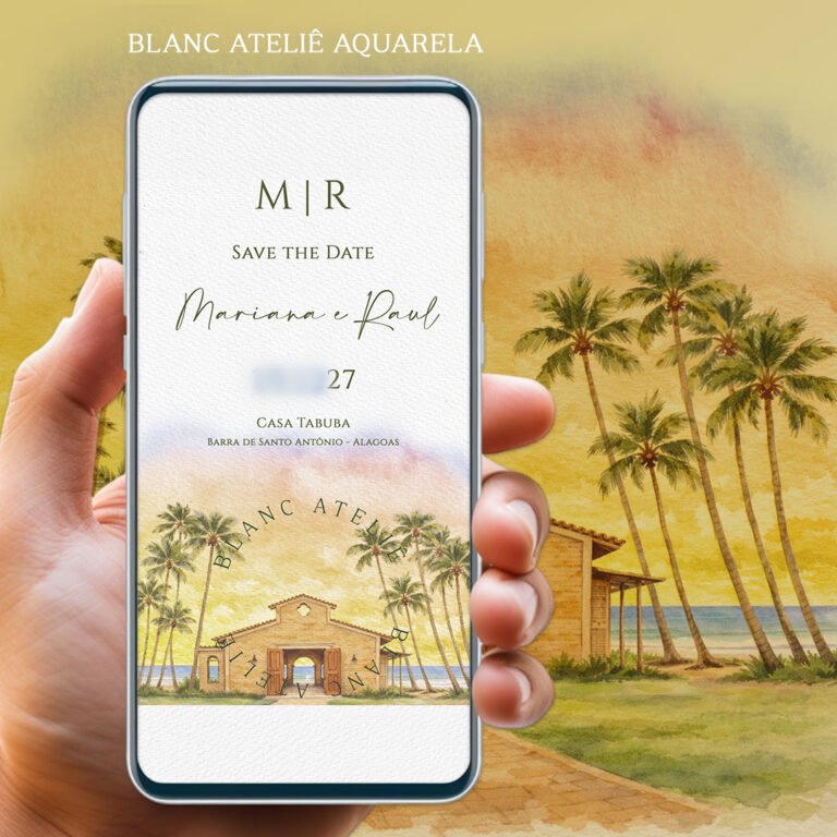 Save the Date Digital para Casamento em Aquarela