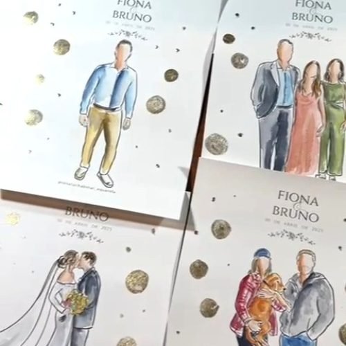 Pintura em Aquarela ao vivo dos convidados em casamento